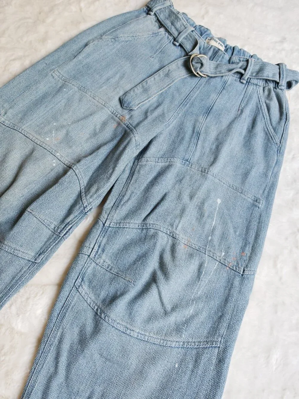 Free People We The Free Pavement Artist Slouchy Cropped Jeans XS Light Wash Belt